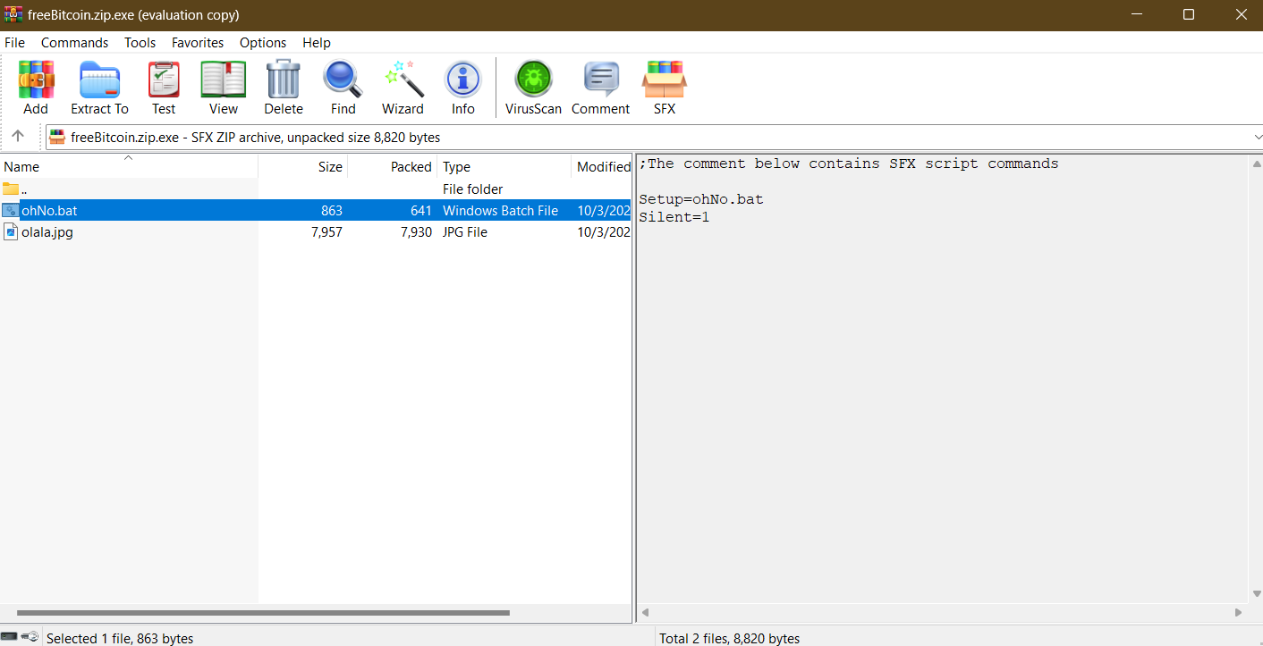Zip file viewed on winrar