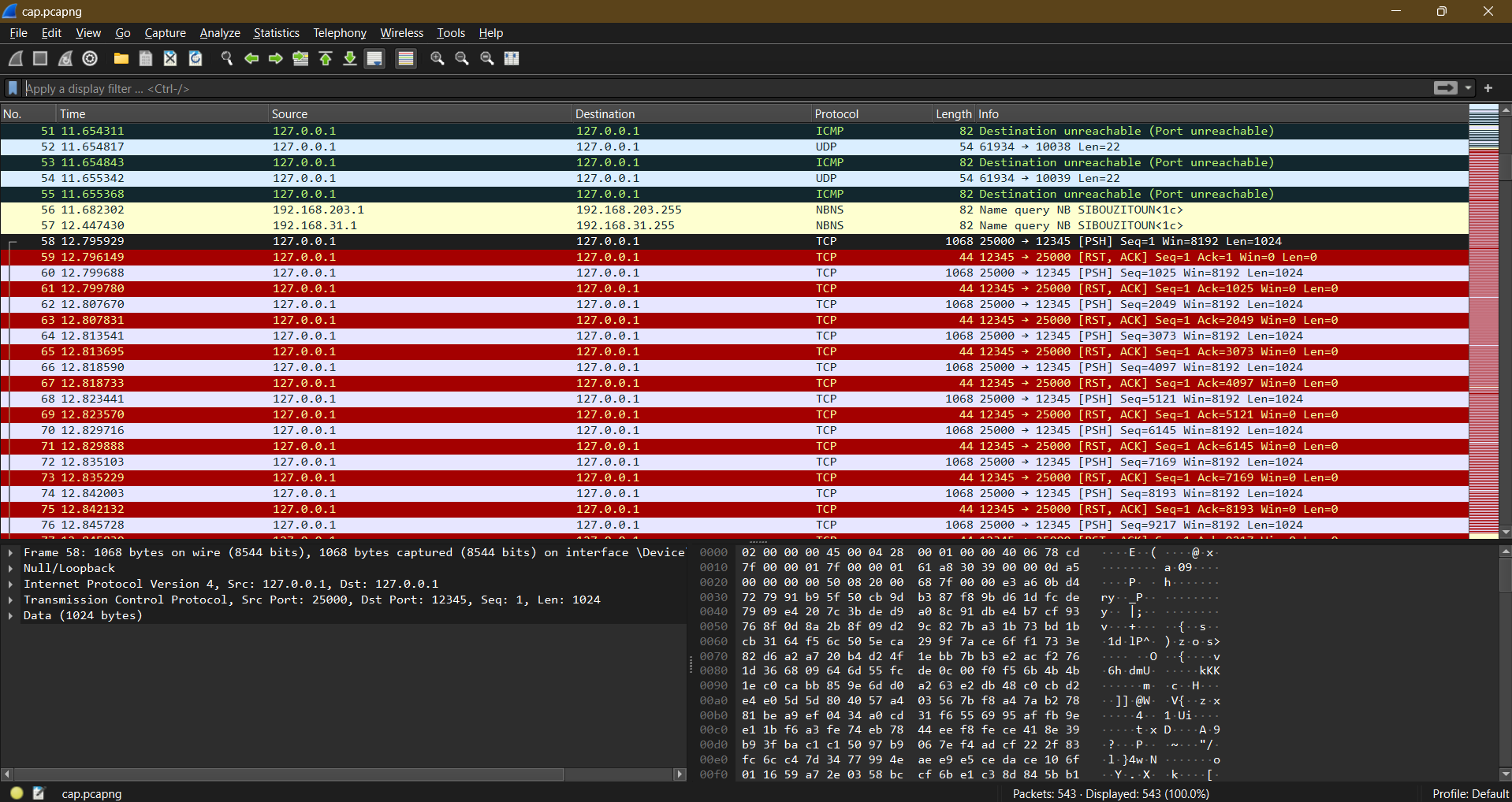 Capture on wireshark