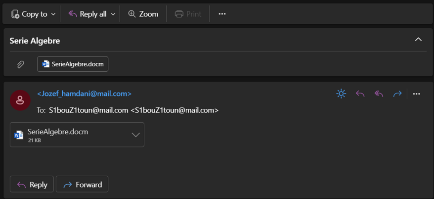 The eml file in outlook.